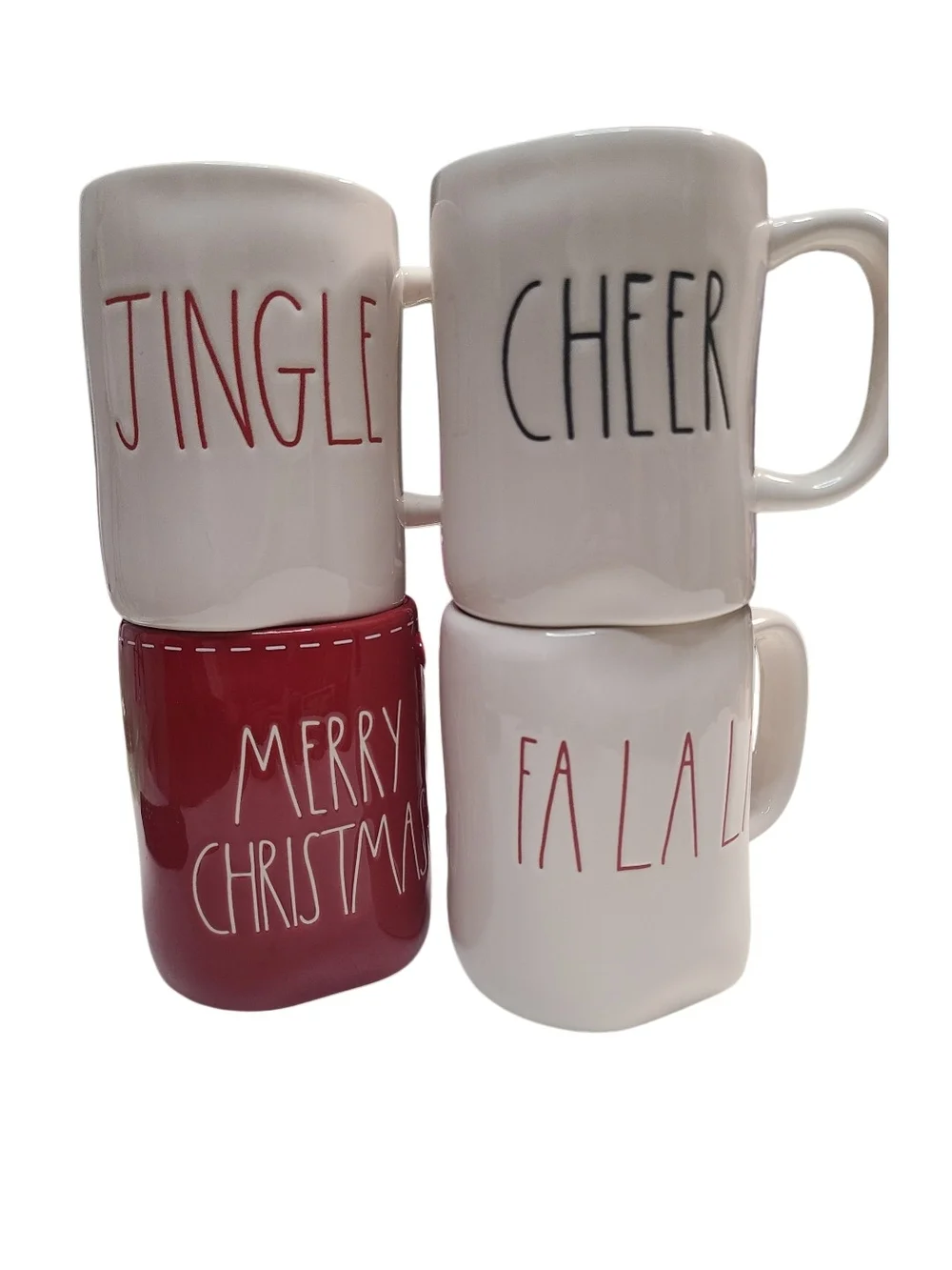 Rae Dunn Christmas Mugs Set of 4 Jingle Cheer Fa La La Merry Christmas